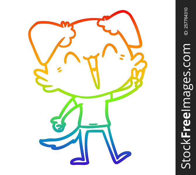 Rainbow Gradient Line Drawing Happy Little Dog Cartoon