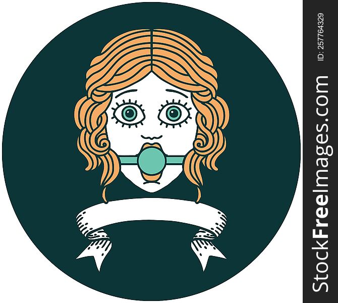 Icon With Banner Of Female Face With Ball Gag