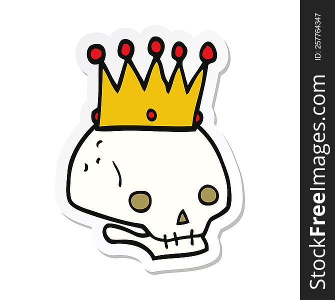 Sticker Of A Cartoon Skull With Crown