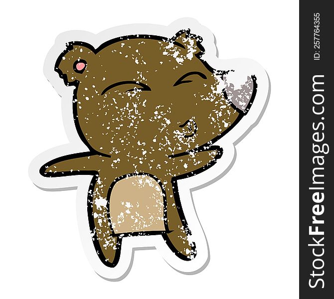 Distressed Sticker Of A Cartoon Whistling Bear