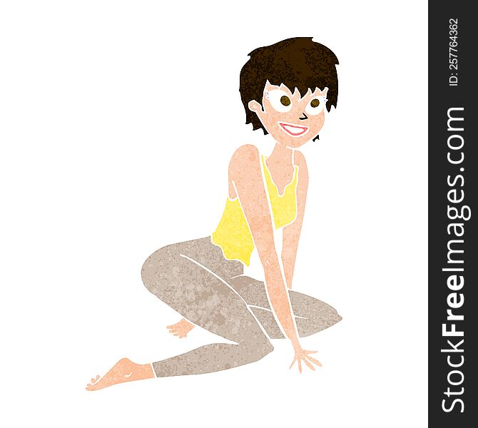 Cartoon Happy Woman Sitting On Floor