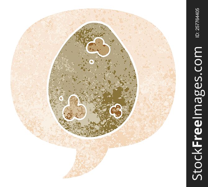 Cartoon Egg And Speech Bubble In Retro Textured Style