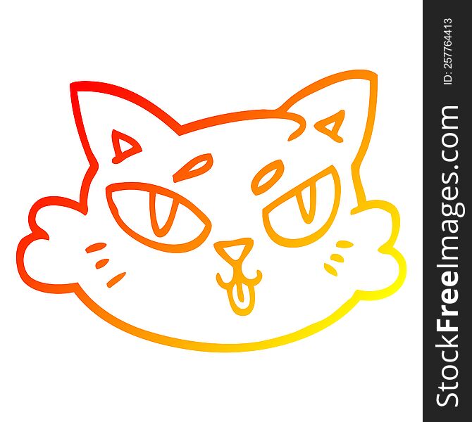 warm gradient line drawing of a cartoon cats face