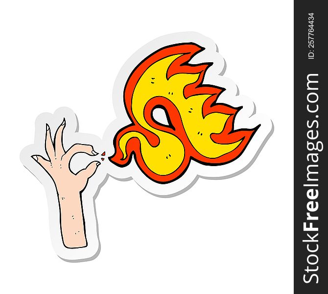 Sticker Of A Cartoon Hand And Fire Symbol