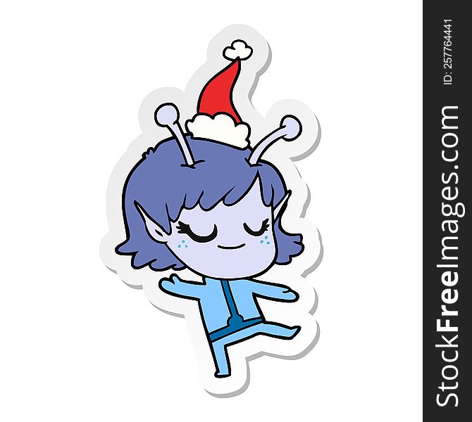 Smiling Alien Girl Sticker Cartoon Of A Wearing Santa Hat