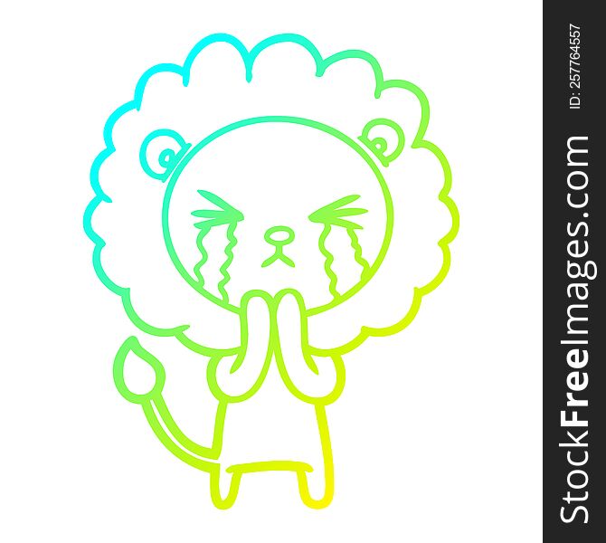 Cold Gradient Line Drawing Cartoon Crying Lion Praying