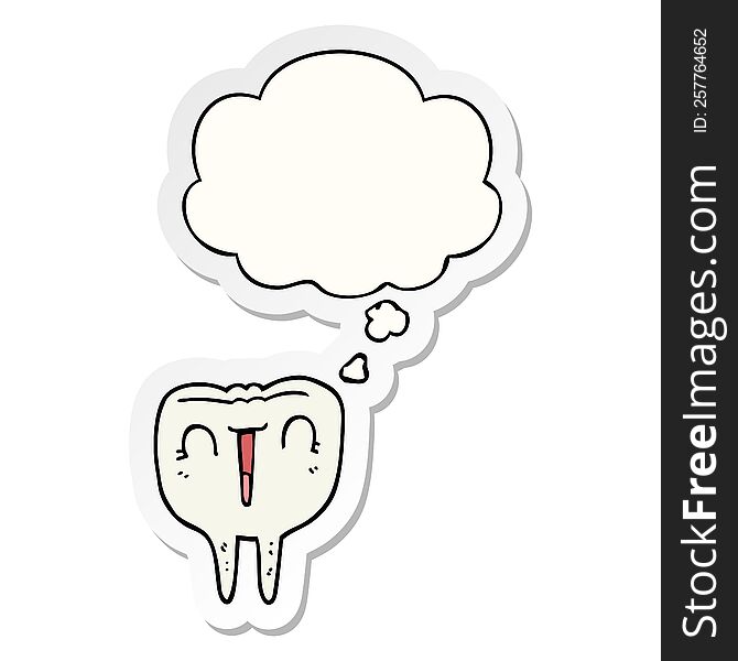Cartoon Happy Tooth And Thought Bubble As A Printed Sticker