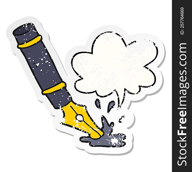 cartoon fountain pen and speech bubble distressed sticker