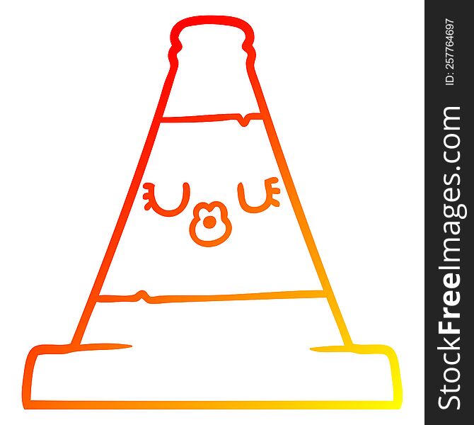 warm gradient line drawing of a cartoon road traffic cone