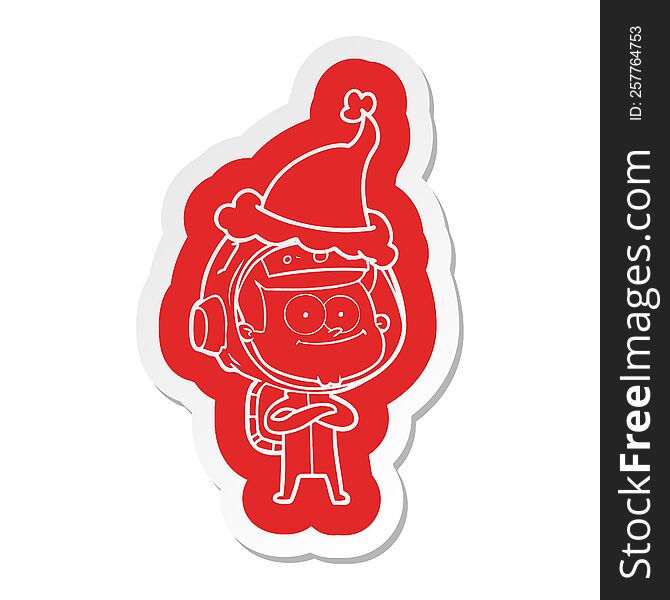 Happy Astronaut Cartoon  Sticker Of A Wearing Santa Hat