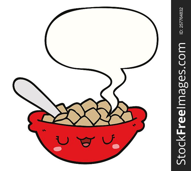 cute cartoon bowl of cereal with speech bubble