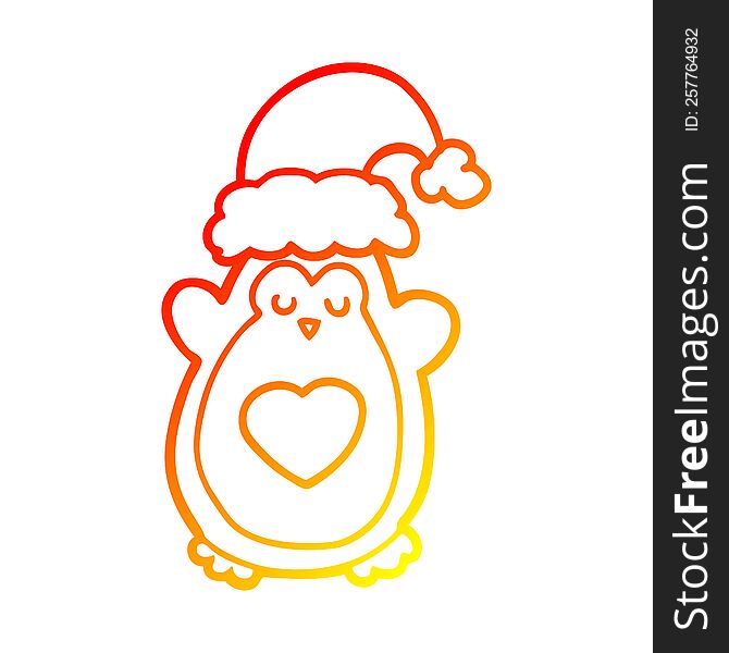 warm gradient line drawing of a cute christmas penguin