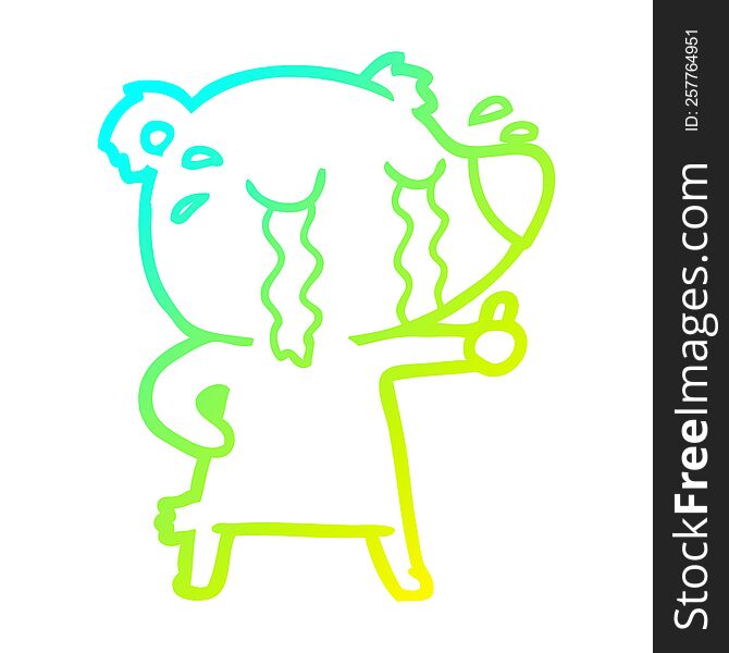 Cold Gradient Line Drawing Cartoon Crying Bear