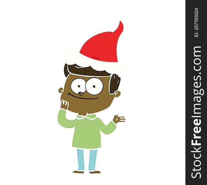Flat Color Illustration Of A Happy Man Wearing Santa Hat