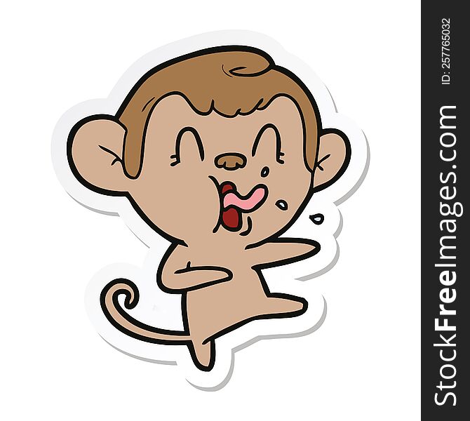 Sticker Of A Crazy Cartoon Monkey Dancing