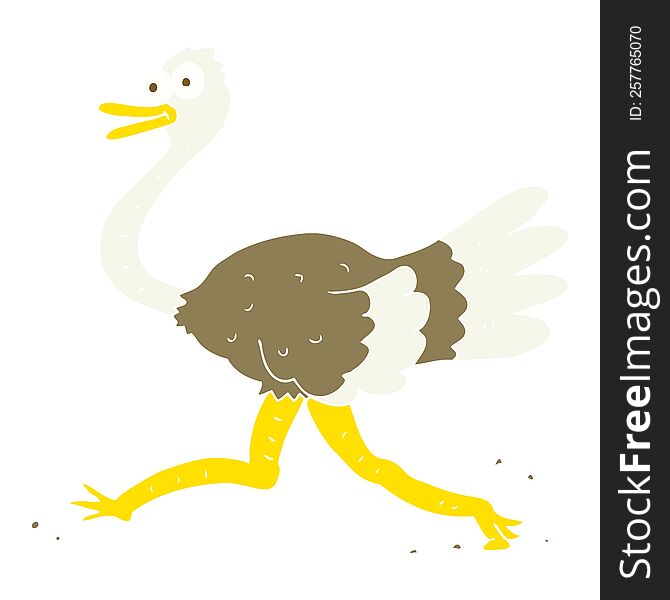 Flat Color Illustration Of A Cartoon Ostrich