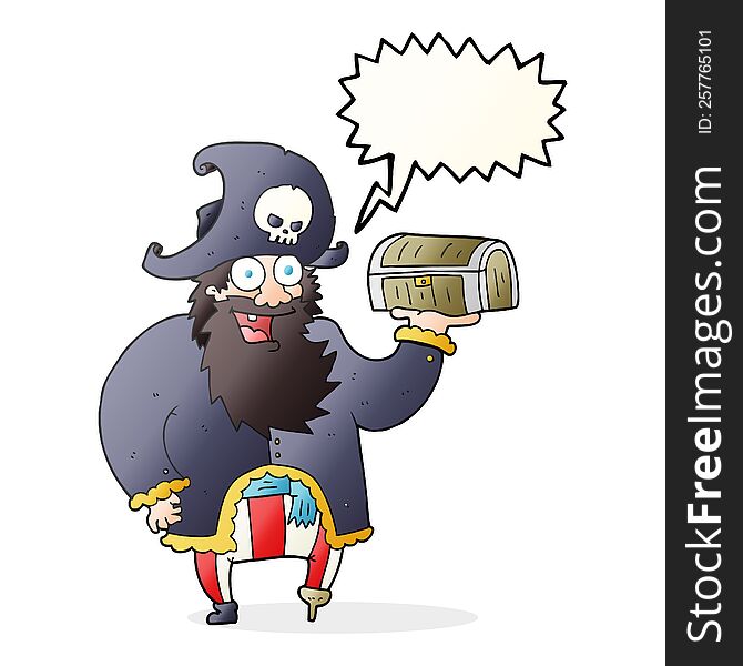 speech bubble cartoon pirate captain with treasure chest