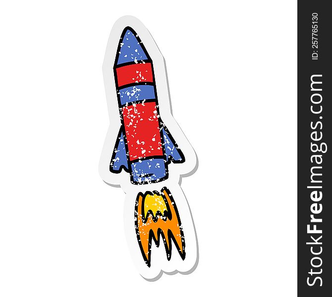 Distressed Sticker Cartoon Doodle Of A Space Rocket
