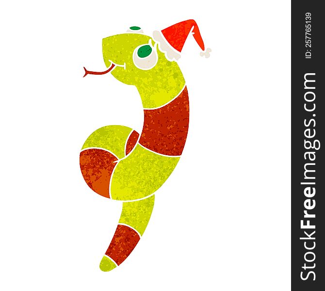 hand drawn christmas retro cartoon of kawaii snake
