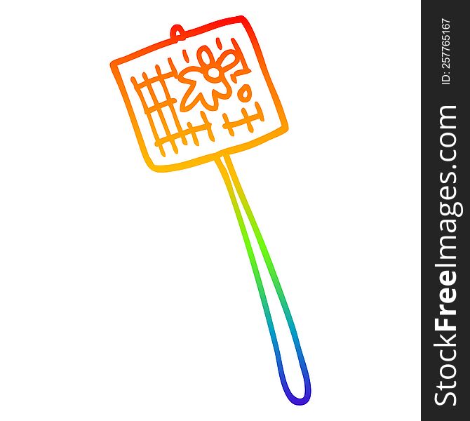 rainbow gradient line drawing of a cartoon fly swatter