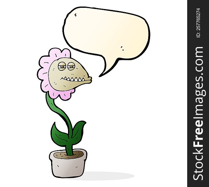 cartoon monster flower with speech bubble