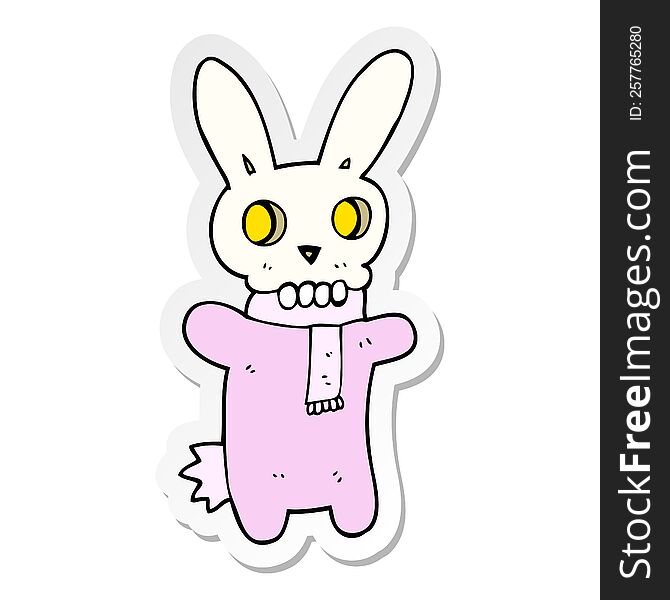 sticker of a cartoon spooky skull rabbit