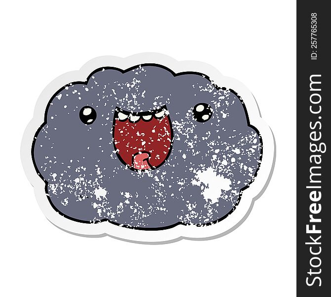Distressed Sticker Of A Cartoon Happy Cloud