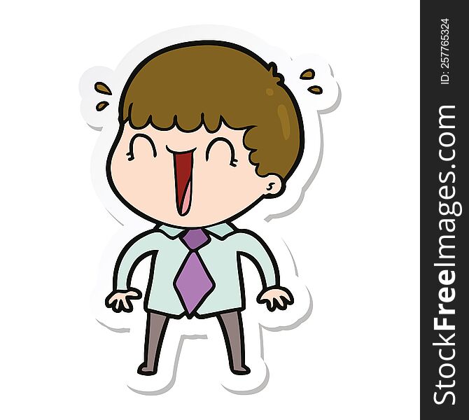 Sticker Of A Laughing Cartoon Man In Shirt And Tie