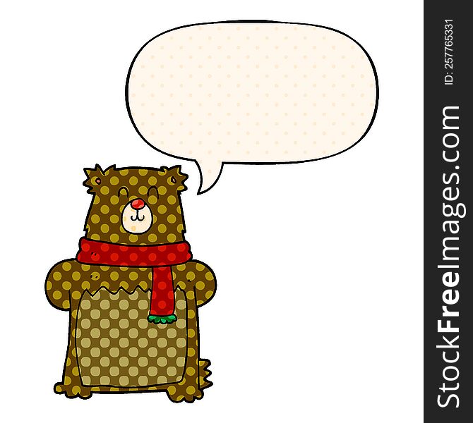 Cartoon Bear And Speech Bubble In Comic Book Style