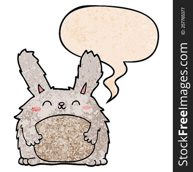 cartoon furry rabbit with speech bubble in retro texture style