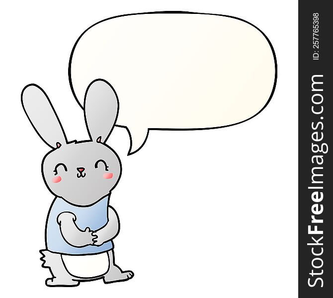 Cute Cartoon Rabbit And Speech Bubble In Smooth Gradient Style