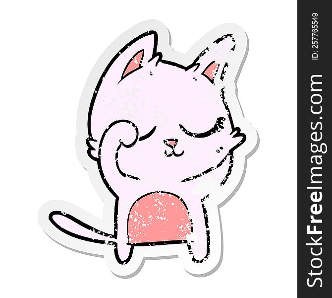 Distressed Sticker Of A Calm Cartoon Cat