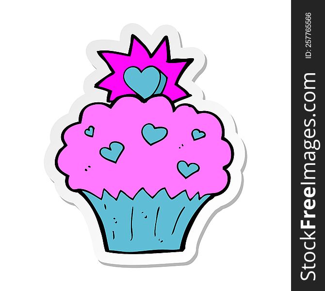 Sticker Of A Cartoon Love Heart Cupcake