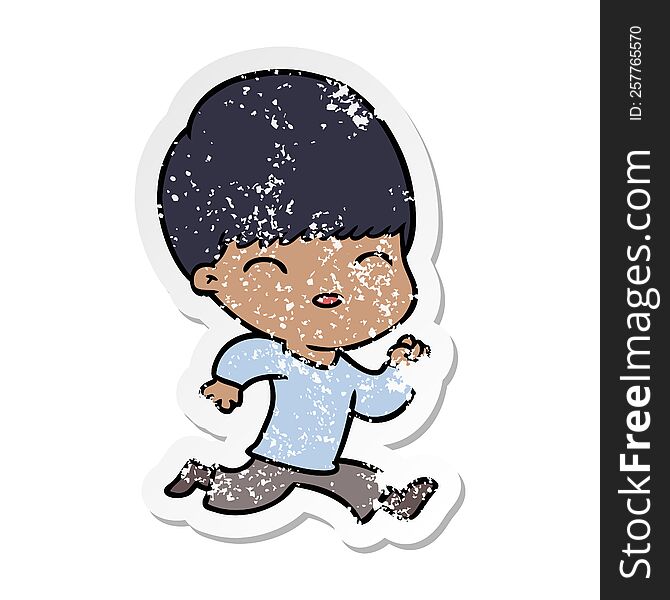 Distressed Sticker Of A Happy Cartoon Boy