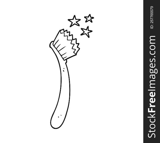 freehand drawn black and white cartoon tooth brush