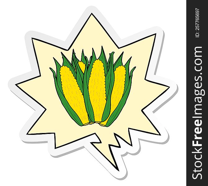 cartoon organic corn with speech bubble sticker