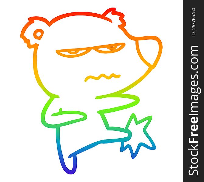 Rainbow Gradient Line Drawing Angry Bear Cartoon Kicking