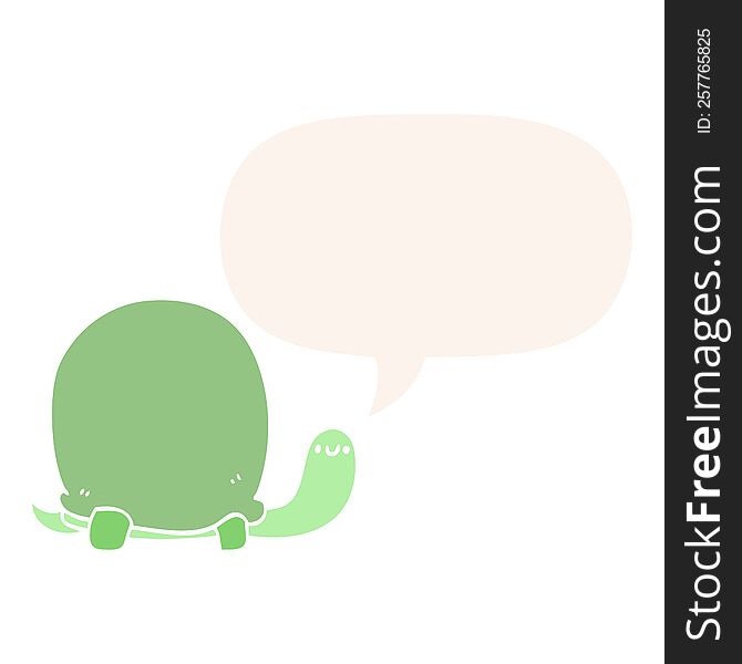 Cute Cartoon Tortoise And Speech Bubble In Retro Style