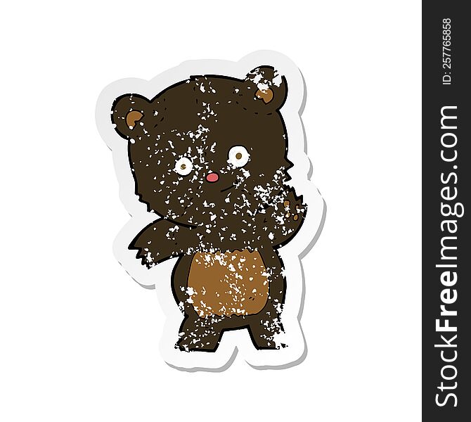Retro Distressed Sticker Of A Cute Black Bear Cartoon
