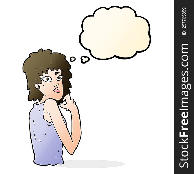 cartoon surprised woman with thought bubble