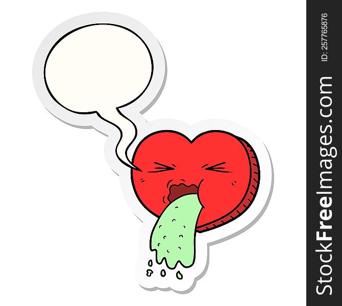 cartoon love sick heart with speech bubble sticker
