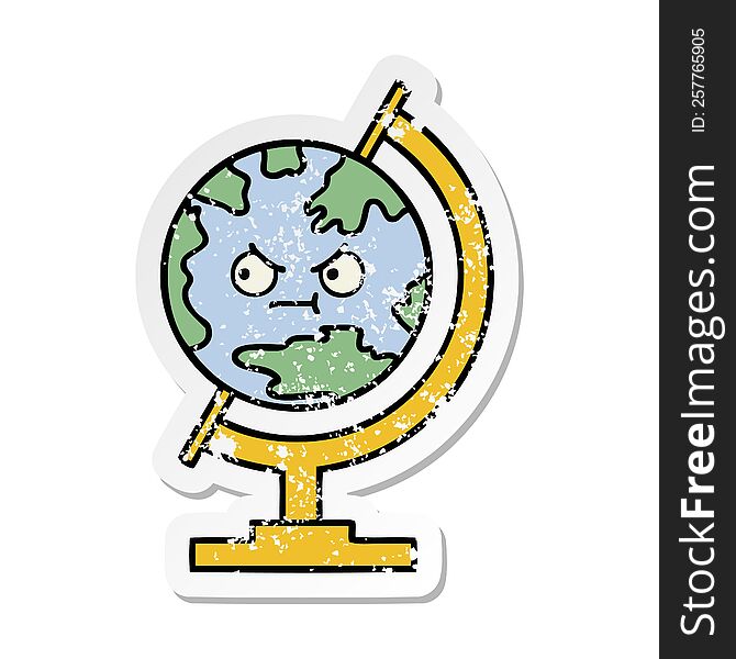 Distressed Sticker Of A Cute Cartoon Globe Of The World