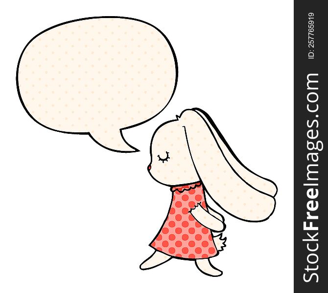 Cute Cartoon Rabbit And Speech Bubble In Comic Book Style