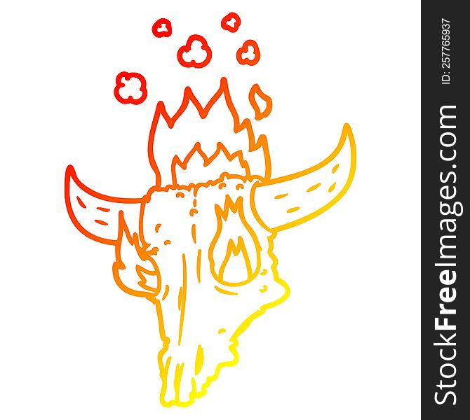 warm gradient line drawing of a spooky flaming animals skull cartoon