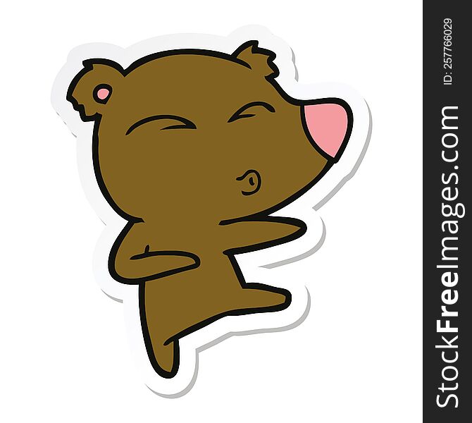 Sticker Of A Cartoon Whistling Bear