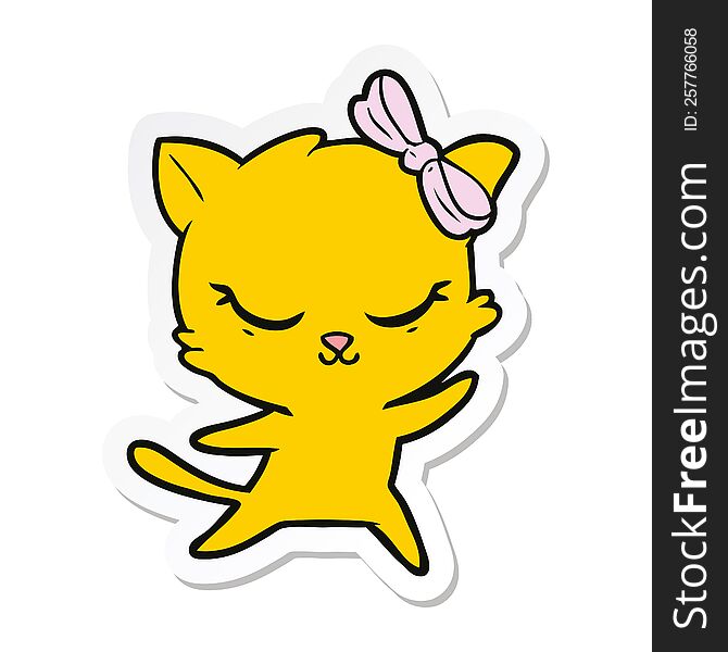 Sticker Of A Cute Cartoon Cat With Bow