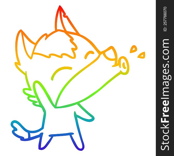 Rainbow Gradient Line Drawing Howling Wolf Cartoon