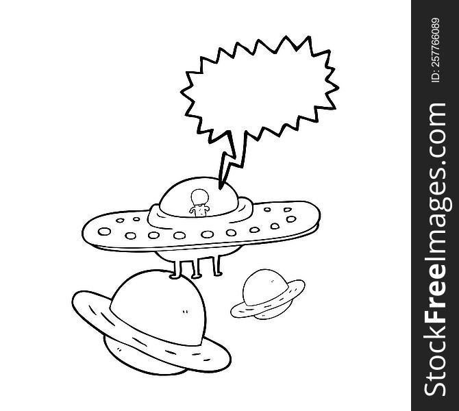 freehand drawn speech bubble cartoon flying saucer in space