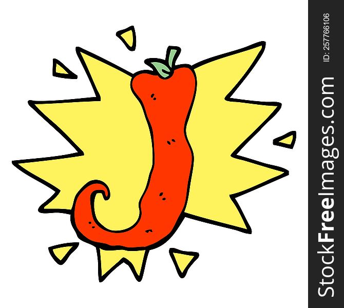 Hand Drawn Doodle Style Cartoon Red Hot Chili