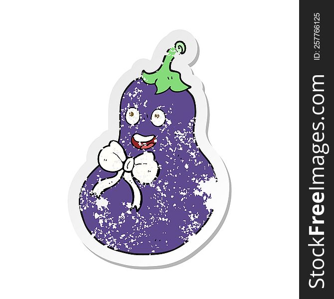 retro distressed sticker of a cartoon eggplant